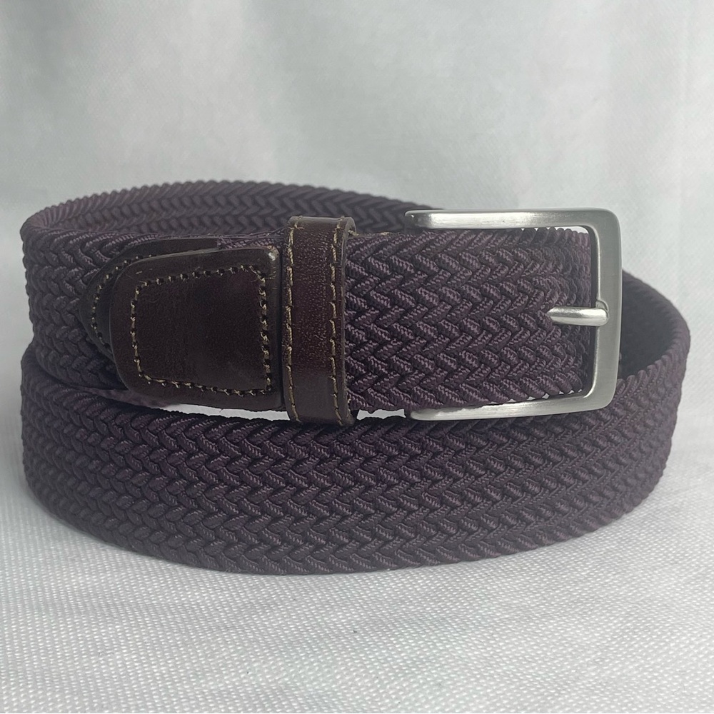 Land's End Elastic Braided Stretch Belt Dark Burgundy Mens Size L (36-38) Woven